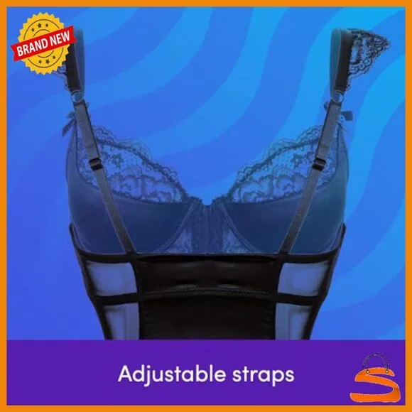 Satin Basque & G-String Set with Push Up Cups and Suspender Straps